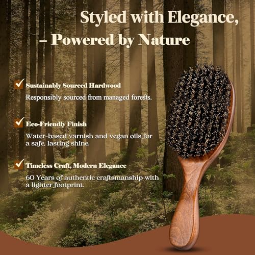 100% Boar Bristle Hair Brush Since 1965 British Craftsmanship | Handmade Natural Wooden Slick Back Hairbrush, Soft Bristles Gentle Smoothing Women Men Kids Thin Fine Hair, Anti Breakage - size: Large