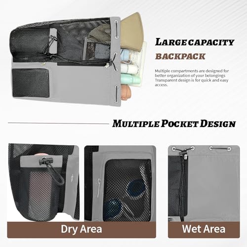 Beach Backpack with Wet Pocket Drawstring Mesh Beach Bag Waterproof Swimming Pool Backpack for Men and Women - color: Grey