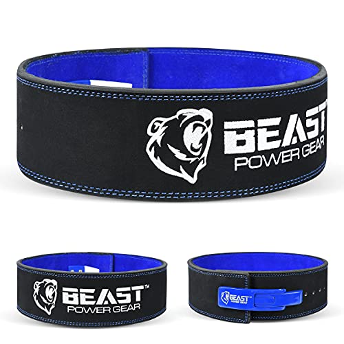 Beast Power Gear Weight Lifting Belt Lever Buckle 10MM 13MM Thick & 4 Inches Free Strap Weightlifting, Powerlifting, Deadlifts, Squats Men Women - color: Black/Blue, size: Small