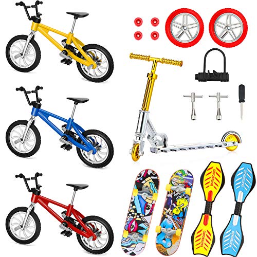Sumind 18 Pcs Mini Finger Toys Set Includes Finger Skateboards, Bikes, Mini Scooters and Matched Wheels and Tools Accessories Fingertip Movement Educational Toys for Kids Gifts Party Favors
