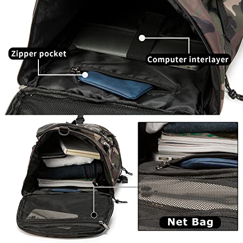 Outdoor Waterproof Backpack Hiking, Fishing, Camping Large Capacity Multifunctional Laptop Backpack, Suitable for Both Men and Women (Camouflage)… - color: Camouflage
