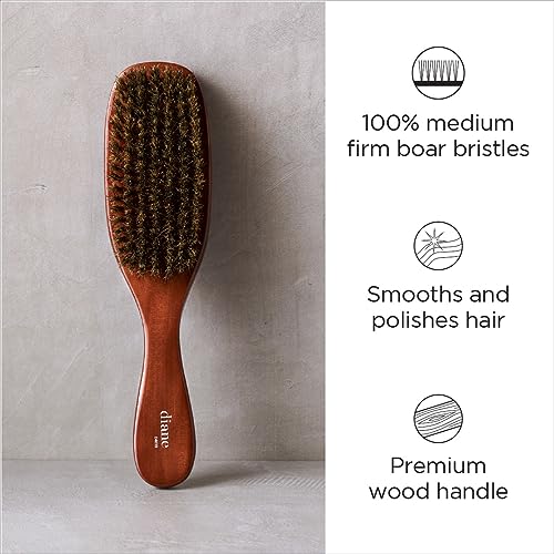 Diane Premium 100% Boar Wave Brush for Men and Barbers , Mens Hair Brush– Medium Bristles for Thick Coarse Hair – Use for Detangling, Smoothing, Wave Styles, Soft on Scalp, Restore Shine and Texture - style: Wave Brush