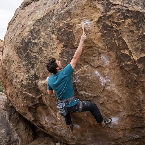 Crag Brush for Climbing Holds, Natural Wood Color Handle, Fiber Brush Head, 20cm / 7.87in Climbing Accessory for Chalk Buildup and Pockets Rock