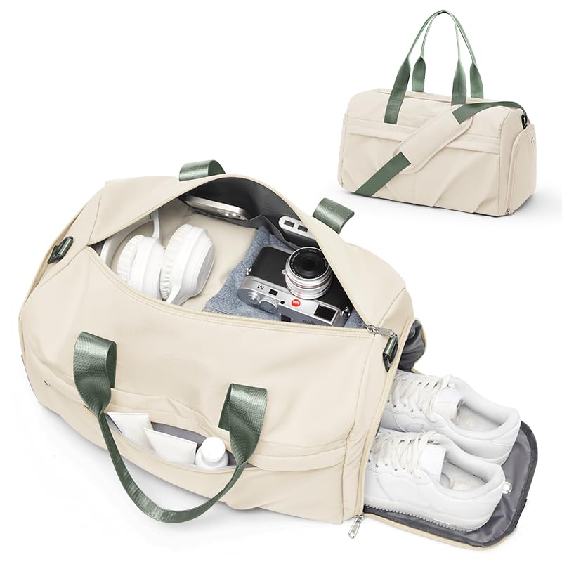 Gym Bag for Women Duffle Bag with Shoe Compartment Yoga Mat Bag Sports Workout Bag Weekend Overnight Bag, Beige Green - color: A22- Beige Green