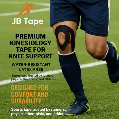 JB Tape Kinesiology Tape, Black, 80 Precut 10-Inch Strips, 4 Rolls | Elastic, Latex-Free, Water Resistant, Athletic Muscle & Joint Support - color: Black Jet