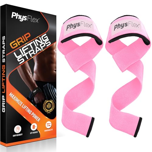 Grip Lifting Straps for Weightlifting and Strength Training, Premium Cotton and Padded Wrist Wraps, Gym Deadlift for Men & Women - color: Pink