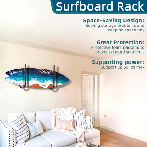 SUP Paddle Board and Kayak Storage Rack,Surfboard Wall Mount and Kayak Rack | Garage Ceiling Wall Storage Racks,Heavy-Duty Paddle Board Organizer,Up to 10" Thick and 50 lbs Max,Hang 1-3 Surf or SUP Board - style: 1 Set