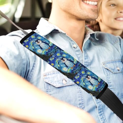 2 Pack Penguin Starry Night Car Seat Belt Pad Universal Soft and Comfortable Harness Pads Strap for Adult Use, Most Cars, Easy Install (No Tool) - color: Pattern 31