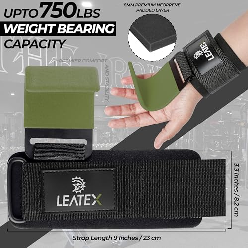 Weight Lifting Hooks (Pair) for Deadlifts, Pull Ups, Rows & Shrugs - Anti-Rip Nylon Strap Hand Grips with Thick Wrist Padding - Heavy Duty Wrist Straps for Weightlifting & Gym Workouts - color: Green Black