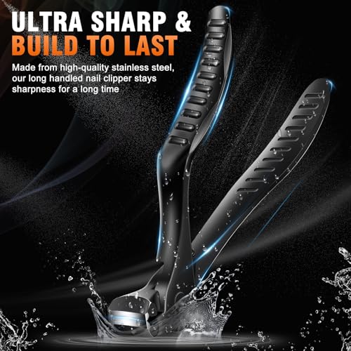 DRMODE Toenail Clippers for Seniors, Long Handled Angled Head Toe Nail Clippers for Thick Nails for Seniors with Wide Opening, Large Heavy Duty Finger Nail Clippers for Men Women with Catcher - size: Exra Large