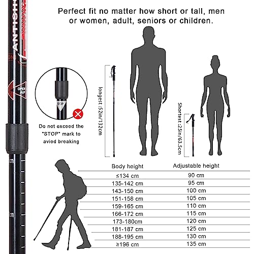 Aihoye Trekking Poles,Adjustable Shock Absorbing Hiking Walking Stick-2Pcs | Aviation aluminum,Collapsible, Lightweight, All-terrain walking poles, Carry bag included - color: black