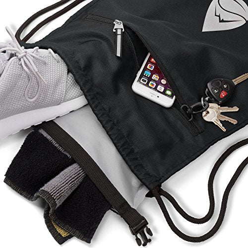 Skog Å Kust GymSak | Patented 2-in-1 Drawstring Cinch Bag with Removable Waterproof Dry Bag | Black & Grey - color: Black