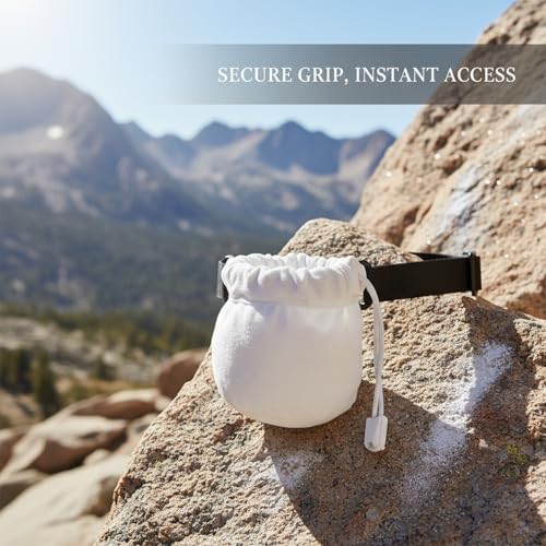 Climbing Chalk Bag with Adjustable Waist Belt - Durable Polyester Pouch for Gym, Bouldering & Rock Climbing (White/Pink)