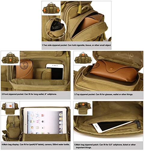 Tactical Assault Gear Sling Pack Hiking Duffle Fanny Packs MOLLE Compact Utility Military Waist Range Bag Heavy Duty EDC Camera Shoulder Backpack (Coyote Brown) - color: Coyote Brown