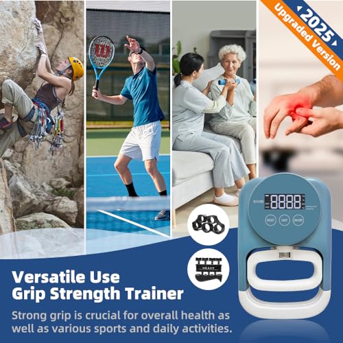 Grip Strength Tester Hand Gripper - Grip Strength Trainer Hand Dynamometer Handheld Meter LED Display Comfortable 265 Lbs / 120 Kgs Finger Strengthener for Sports Home School Gym Use - color: Blue