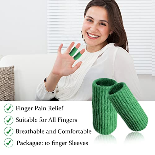 Finger Compression Sleeves, 10 Pcs | Finger Protectors Cots for Arthritis Swelling Basketball Sport, Breathable Elastic - color: Green