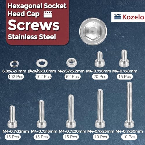 356pcs M4 Socket Head Cap Screws Bolts Nuts Assortment Kit - [M4x6/8/12/16/20/25/30mm] 304 Stainless Steel Allen Socket Drive for 3D Printer - size: M4x6/8/12/16/20/25/30mm