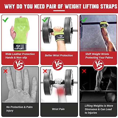 COFOF Weight Lifting Wrist Strap, Double Layer Leather Wrist Strap for Deadlift and Powerlifting, Adjustable Neoprene Padded Gym Workout Lifting Hooks (Pair) - color: Green