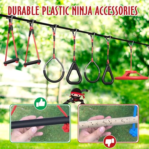 50 ft Ninja Warrior Obstacle Course for Kids with Spider Tree Swing | Slackline Swing Set Jungle Gym Between Trees – Adjustable, Weatherproof Obstacles, 880lbs Capacity