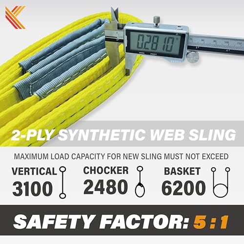 2-Ply Lifting Sling Straps 1”x 6ft, KODIAK STRAPS Heavy Duty Flat Eye Lift Sling, for Rigging Moving Towing Hoisting -2Pack - color: 2 PACK, size: 1inch x 6ft