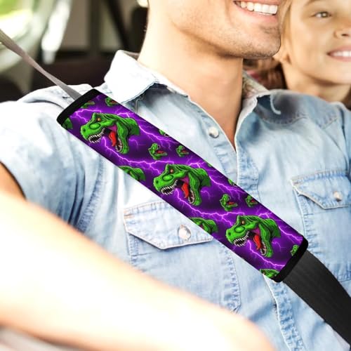 2 Pack Universal Fit Seat Belt Cover for Child, Stroller Pushchair High Chair, T Rex Jurassic Dinosaurs Automotive Seat Belt Protector, Pressure Relief - color: Pattern 1214