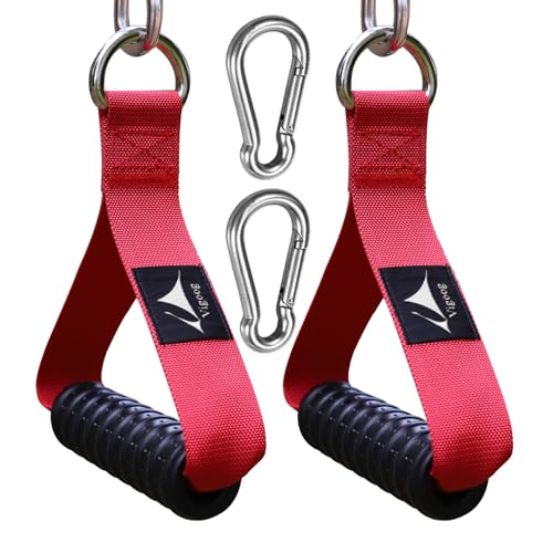 Heavy Duty Gym Exercise Handles Attachment for Cable Machine,Resistance Band,Pulley System Home Fitness Workout Equipment, with Elastic Rubber Grip and 2 Large Carabiners - color: Glory Red XW