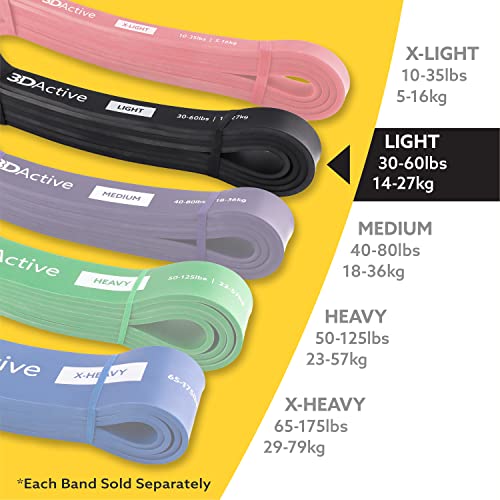 3DActive Pull Up Assist Band - Resistance Band for Strength Training, Powerlifting, Body Stretching, Crossfit - Exercise Guide Included. - color: #2 Black - 30 to 60 Pounds (3/4 " *4.5mm) - Single Band
