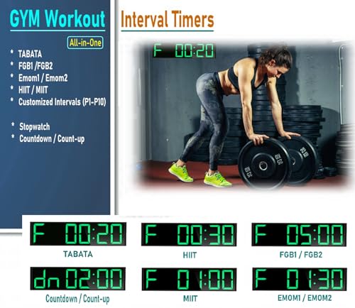 26'' Extra Large Home Gym Timer Clock, Programable Workout Interval Timer, Digital Wall Clock, with 7-Color Night Light, 8 Alarm Clocks, Calendar/Temperature, Countdown & Stopwatch (Green)