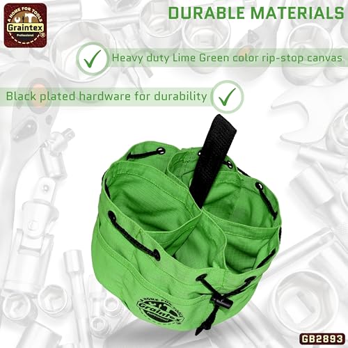 Graintex 18 Pockets Grab Bag Rip-stop Canvas Drawstring Closure, Small Part Organizer Pouch, Small Tools, Screws, Parts, Parachute Tool Bag for Efficient Storage - Lime Green - color: Lime Green