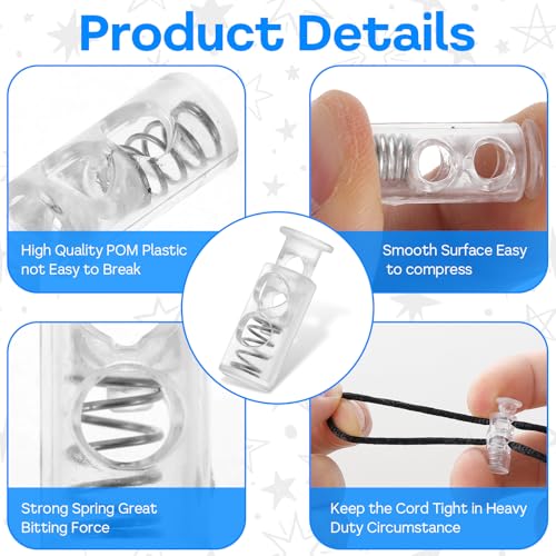 36PCS Spring Cord Lock, Plastic Cord Locks for Drawstrings Spring Toggle Stopper Cord Adjuster Shoelace Fastener Lock