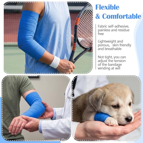 Treela 64 Pack 2 Inch X 5 Yard Self Adherent Cohesive Wrap Bandages Breathable Athletic Tape Self Adhesive Bandage Tape Elastic Rolls for Wrist Ankle(Blue) - color: Blue, size: 2 Inch X 5 Yard