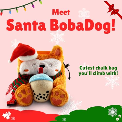 Rock Climbing Chalk Bag + Refillable Ball – Boba Dog Plush Animal Bag - style: Christmas Chalk Bag + Refillable Ball