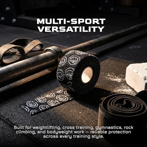 WOD Nation Weightlifting Hook Grip Tape 23ft Roll - 6 Pack 100% Elastic Sweat & Chalk Proof Thumb Tape for Crossfit, Gym, Weightlifting, Pull Ups, Gymnastics, Rowing, Multi-Sport Grip Protection-Black