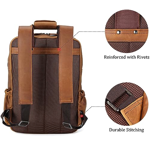 Polare Cowhide Leather Multiple Laptop Backpack Day Pack Travel Bag Satchel For Men - color: Light Brown