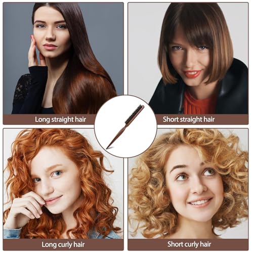 Boar Bristle Teasing Brush for Slick Back Hair, Hair Teasing Brushes for Women Styling Brush with Wooden Rat Tail Handle for Edge Control, Backcombing, Thin Thick Curl Training to Create Volume Smooth