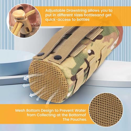 Molle Water Bottle Holder, Upgraded 1000D Nylon Tactical Molle Water Bottle Pouch, Sports Water Bottle Bag Bottom Mesh Lining Hydration Carrier for Camping, Climbing, Hiking and Travelling - color: CP-2pack