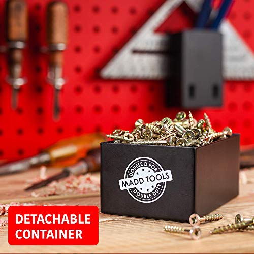 Pegboard Tape Measure Holder Organizer, Pencil Box & Square Holder, Black | 16 Gauge Steel Peg Board Organizer Accessories with Heavy Duty 1/4" Peg Board Hooks, Pegboard Tool Organizer