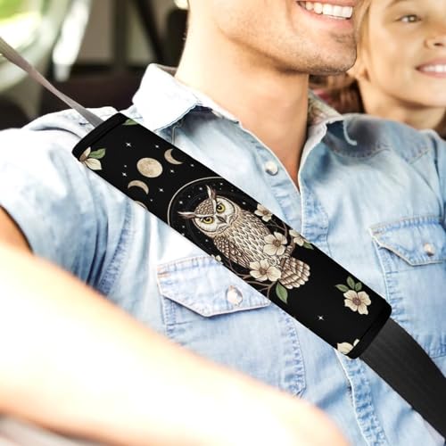 2PCS Moon Owl Car Seat Straps Shoulder Pads Universal Soft and Comfortable Seat Belt Covers Cushion for Child, All Vehicles, Shock Absorption - color: Pattern 979