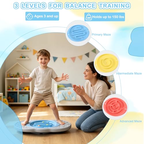 Balance Board with Maze for Kids, Labyrinth Wobble Board Rocking Seesaw Sensory Training with 2 Balls & 2 Replacement Labyrinth Disks, Non-Slip Pedals Indoor Outdoor for Boys Girls - size: Small