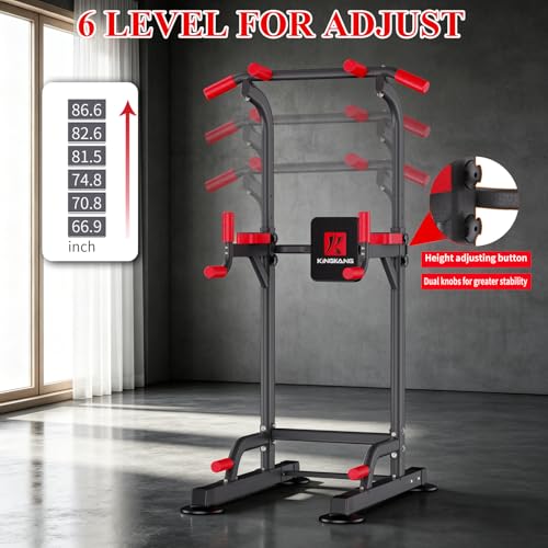 K KiNGKANG Power Tower Pull Up Bar Station for Home Gym Fitness Equipment | Dual-knob Height Adjustment | Load 450lbs| Suction cup feet | New upgraded