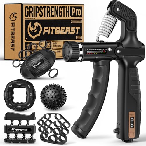 FitBeast Grip Strength Trainer, Hand Gripper Strengthener Kit - 6 Pack with Adjustable Resistance Forearm Strengthener, Forearm Exerciser and Massage Balls for Hand Therapy, Grip Training - color: Black
