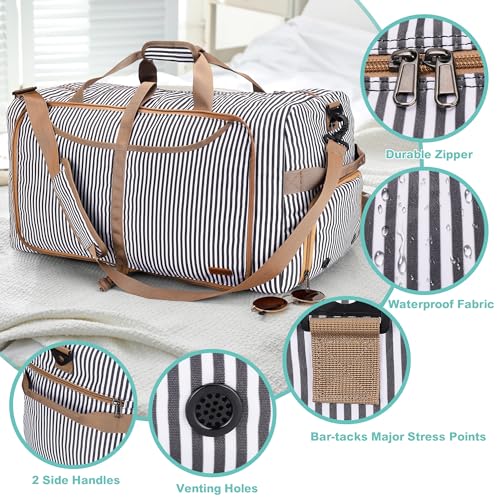 100L Duffle Bag for Travel, Large Foldable Waterproof Travel Duffel Bags Weekender Overnight Bag for Men and Women with Shoe Compartment (Stripe) | Collapsible, Water Resistant, Tear-Resistant, with Shoe Compartment, for Gym Sport Overnight Weekender, for