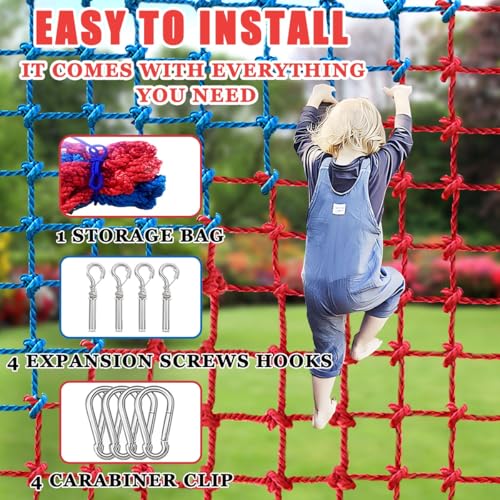 Climbing Cargo Net, Polyester Playground Climbing Net, Heavy Duty Large Military Climbing Net for Kids Outdoor, Kids Safety Protection Net, Rope Ladder, Jungle Gyms, Swingset, Treehouse - size: 5ft x 10ft