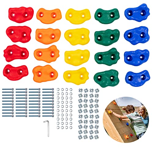 Squirrel Products Rock Climbing Holds for Kids, Deluxe Extra Large Climbing Rocks with Mounting Hardware - DIY Rock Wall Indoor & Outdoor Playground Accessories Wall Climbing Kit - Ages 3+ - style: 20 Pack