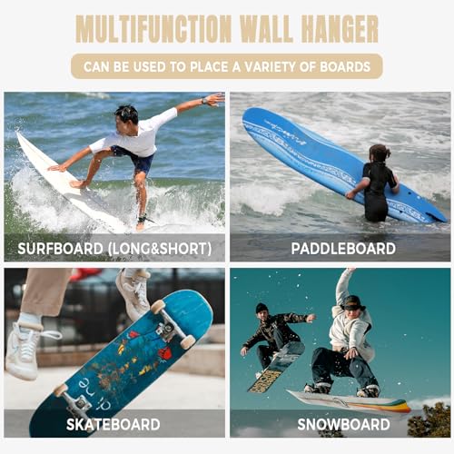 Surfboard Wall Mount Wooden Surf Board Wall Racks for 1 Board | Storage and Display Your Surfboards / Skimboards / Skateboards