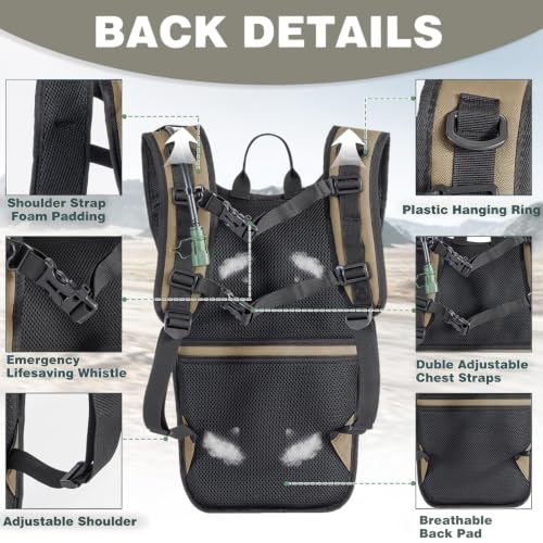 Hydration Backpack, Tactical Molle Water with 3L TPU Water Bladder | Lightweight Military Hydration Daypack for Hiking, Running, Cycling, Climbing, Biking, 105 oz, Breathable Back Panel - color: Khaki