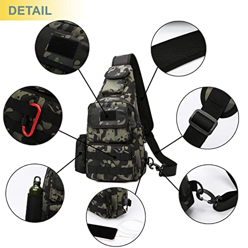 Tactical Shoulder Bag - 1000D Molle Military Backpack Outdoor Daypack Chest Pack (Green) - color: Green