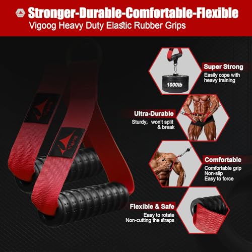 Heavy Duty Gym Exercise Handles Attachment for Cable Machine,Resistance Band,Pulley System Home Fitness Workout Equipment, with Elastic Rubber Grip and 2 Large Carabiners - color: Glory Red