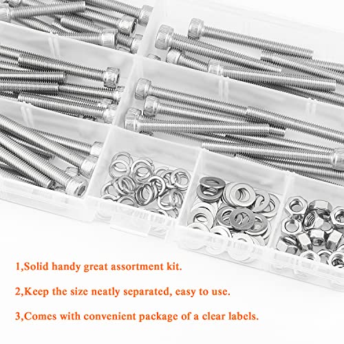 HELIFOUNER 110 Pieces M5 x 30mm /35mm /40mm /45mm /50mm, Hex Socket Head Cap Metric Screws Bolts Washers Nuts Kit, 304 Stainless Steel - size: M5 x 30/35/40/45/50mm