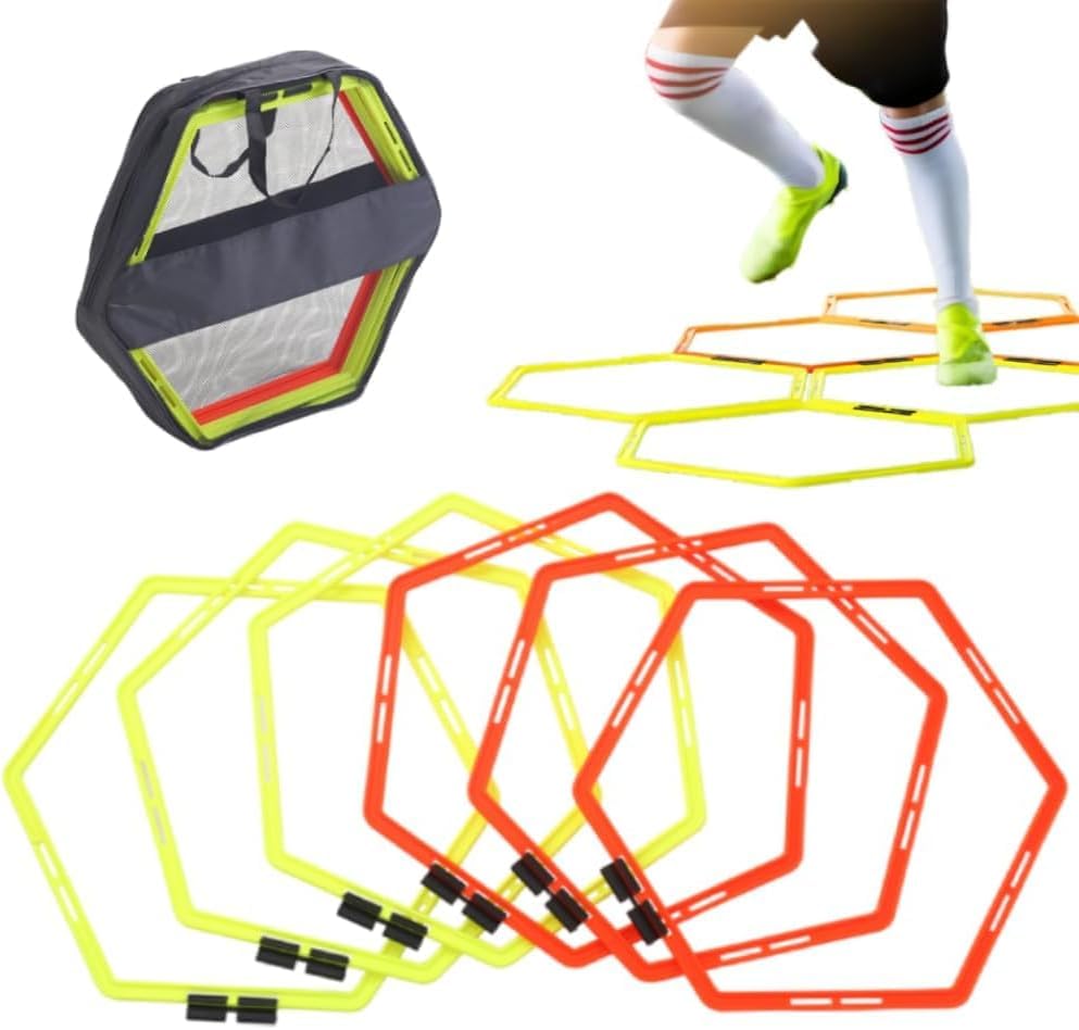 Japard Hex Agility Rings for Speed Training & Agility Footwork Training Speed Hurdles Ladder with Carrying Bag - style: Six (6) rings